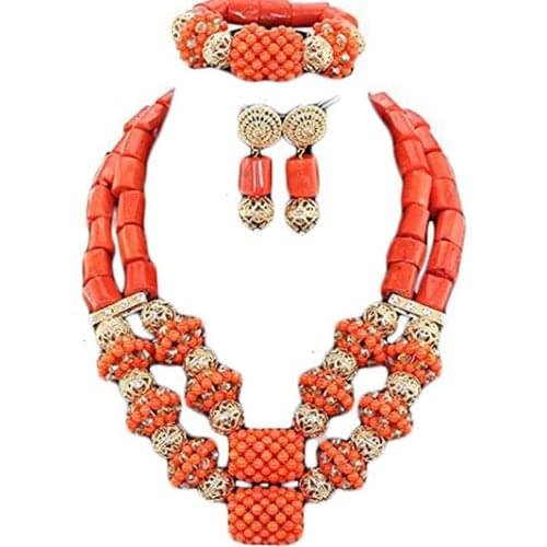 Fantastic Orange African Coral Beads Jewelry Set Nigerian Bridal Costume Set for Female Wedding Gift AJS008