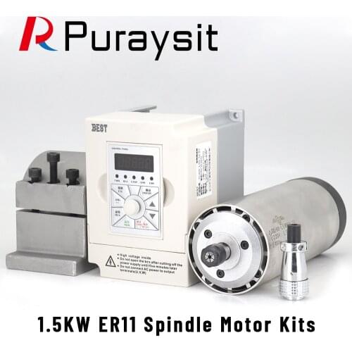 CNC Router Round Air cooled Electric Spindle ER11 1.5KW 220V and 1.5KW BEST VFD and 80mm Spindle Clamp USE CNC Drilling Milling