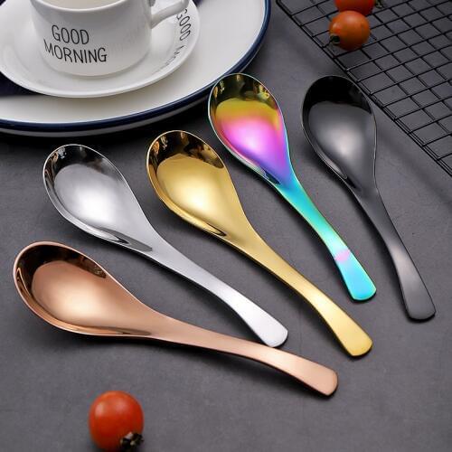 Stainless Steel Soup Spoon Gold Rainbow Deepen Thicken Large Capacity Small Creative Spoons