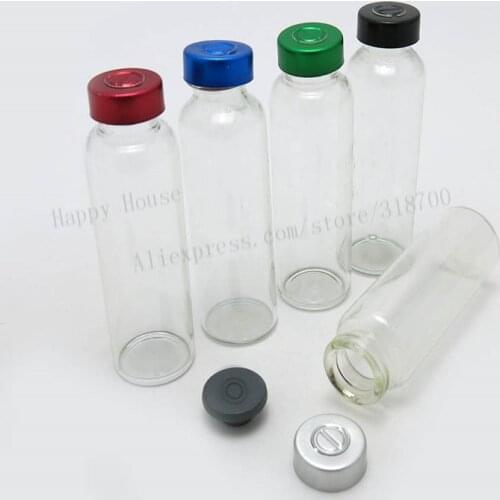 50 x 30ML Clear Injection Glass Vial With Colorful Aluminum Flip Cap,1oz Glass Empty Skin Care Medicine Glass Containers