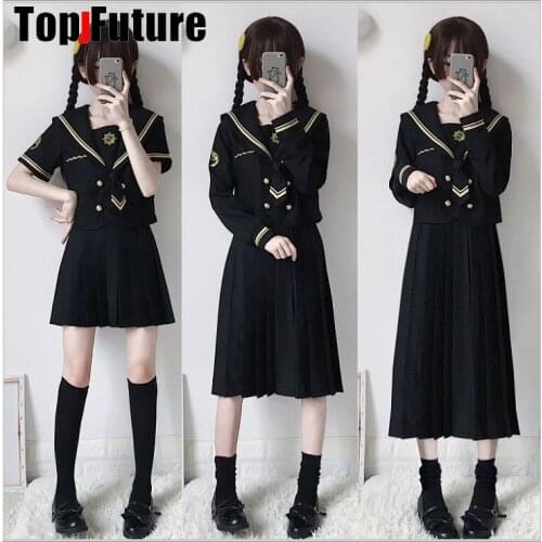 JK uniform magic gun girls Japanese orthodox academy style dark black long skirt suit Misdeed Students cosplay sailors suit