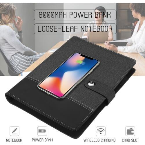 Business Note Book Multi Functional A5 Power Book 8000 MAh Power Bank Qi Wireless Charging Note Book Binder Spiral Diary Planner