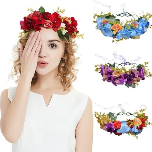 Women Rose Peony Flower Crown Bridal Floral Headband Wreath Wedding HairBands Hair Accessories