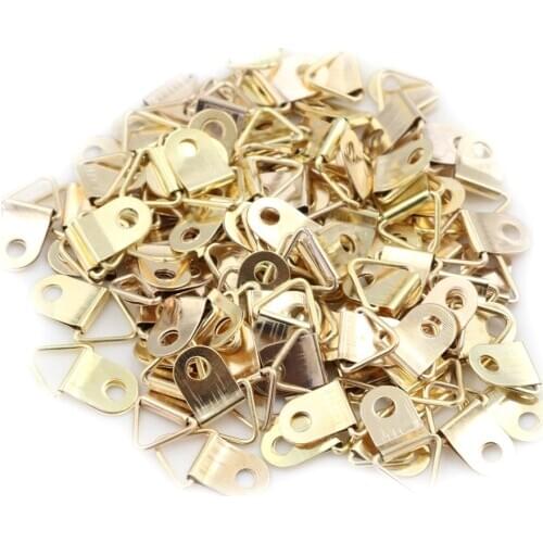 100 Pieces Golden Triangle D-Ring Hanging Picture Oil Painting Mirror Frame Hooks Hangers New Sale