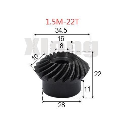 2pcs 1.5M-22Teeths Inner Hole: 8mm Precision Spiral Bevel Gear Spiral Bevel Gear