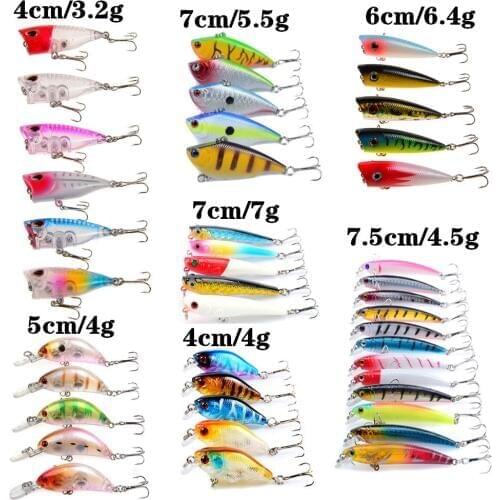 43pcs/lot Fishing Lures Set Mixed 7 Different Style Fishing Bait Artificial High Quality 43 Colors Wobbler Fishing Tackle Y-T199