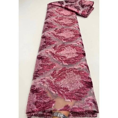 5yards/pc) Very beautiful African net lace latest pink jacquard brocade tulle fabric for charming party dress FZZ1058