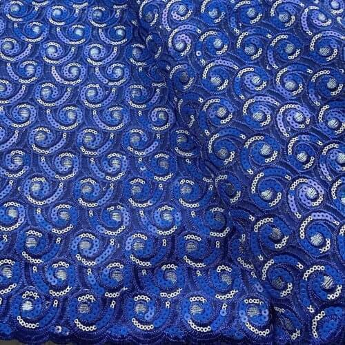 6 colors (5yards/pc) High quality royal blue sequins embroidered African organza mesh lace fabric for party dress FLH037