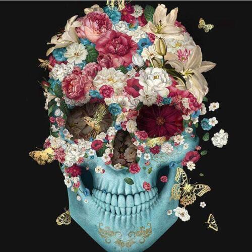 Art 5D Diy Diamond Painting Flowers Skull Cross Stitch Round Diamond Mosaic Diamond Embroidery Needlework Home Decor Gift