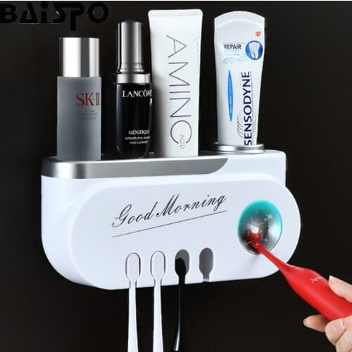 BAISPO Nordic Style Bathroom Storage Rack Multifunctional Hanging Toothbrush Holder Inverted Toothpaste Storage Organizer