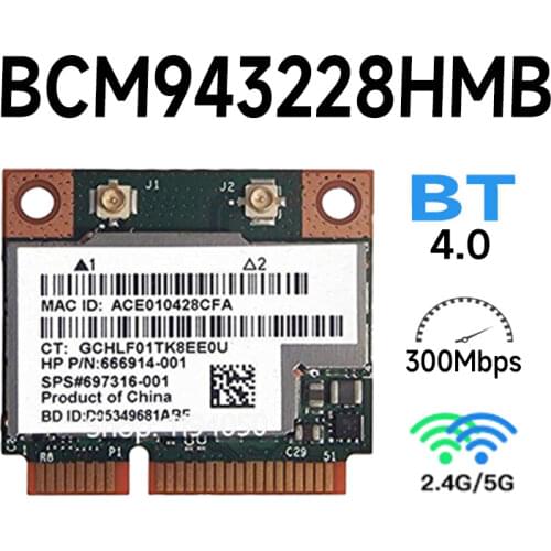Broadcom BCM943228HMB BCM43228 BCM943228 Half Mini PCI-e Wlan Wireless BT Bluetooth 4.0 Card 300M 2.4G/5G