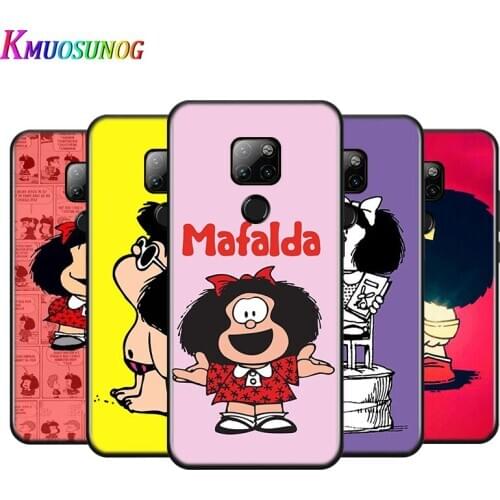 Cartoon girl Mafalda For Huawei Y9A Y8P 2020 Y8S Y7A Y9 Y7P Y5P Y9 Y7 Y6 Y5 Prime Pro 2019 2018 2017 Black Phone Case