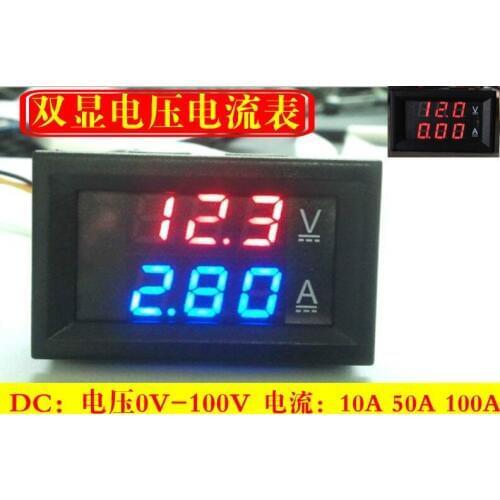 DC 0-100V 10A Digital Voltmeter Ammeter Dual Display Voltage Detector Current Meter Panel Amp Volt Gauge 0.28" Red Blue LED