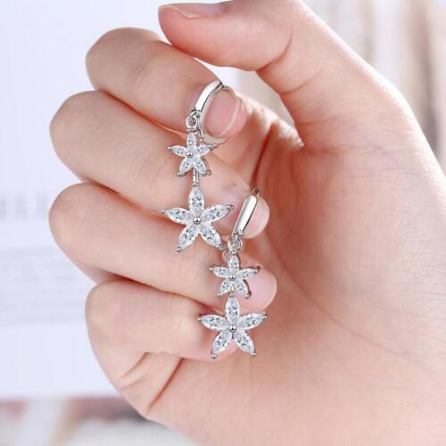 Elegant Romantic Zirconia Flower Earrings For Women Jewelry 925 Silver Hoop Earring Fashion Girl Valentines Day Gifts KOFSAC