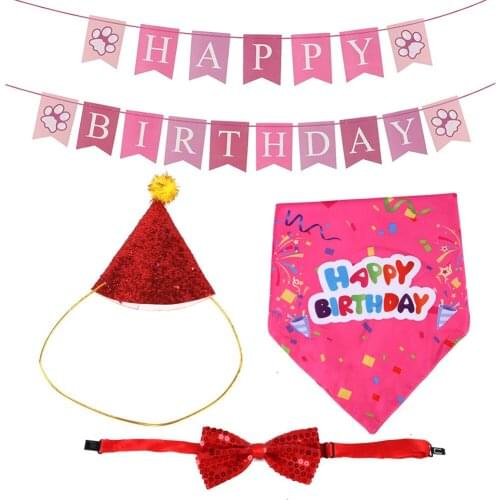 Fowecelt Handmade Adjustable Pet Birthday Decor Cat Dog Scarf Hat Collar Banner Accessories for DIY Puppy Party Supplies