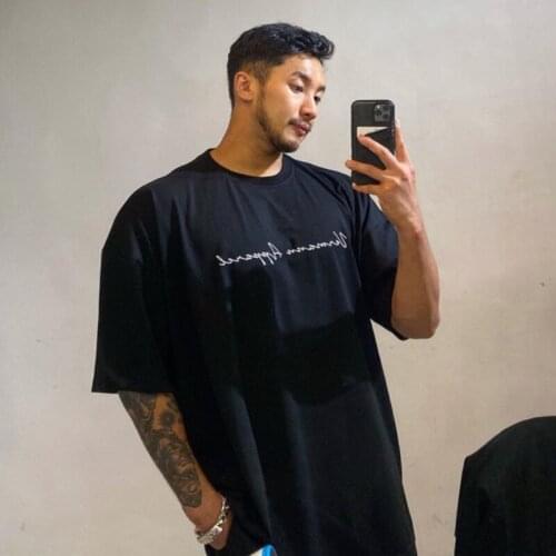 2021 NEW mens Loose size T-shirt summer casual cotton fashion Gyms bodybuilding fitness tops male O collar breathable clothing