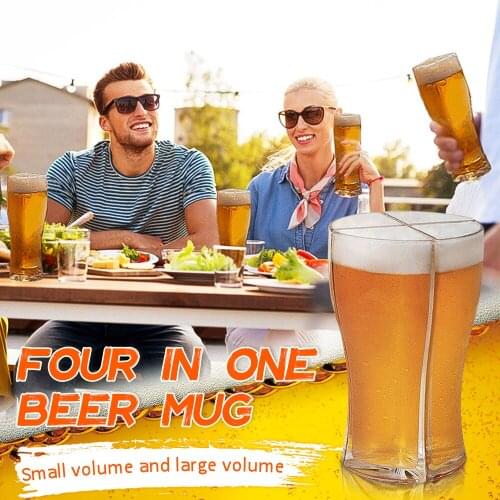 Hot Super Schooner Beer Glasses Mug Cup Separable 4 Part Large Capacity Thick Beer Mug Glass Transparent for Club Bar Party
