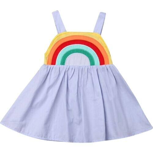 1-5Years Infant Kids Baby Girl Cotton Summer Casual Rainbow Sling Dress Sleeveless Party Beach Dresses Clothes