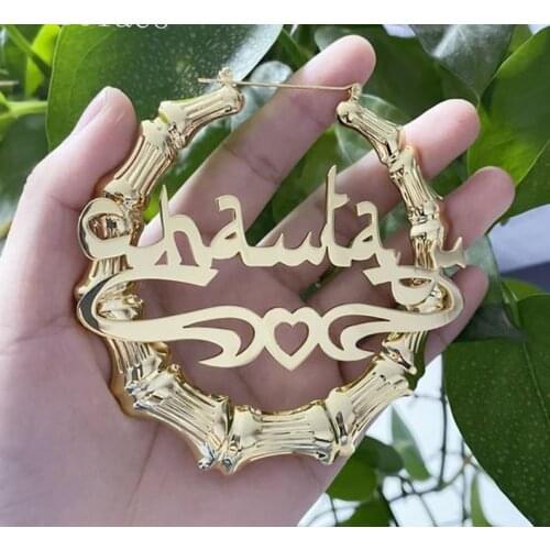 Custom Bamboo Arabic Name Earrings Personalized Name Hoops Gold Stainless Steel Earrings For Women Jewelry Bridesmaid Gifts