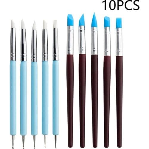 Clay tools 10pcs / set Double Ended Dotting Tools Nail Art Engraving Tools Ceramic Art Tools Silicone Brushes Clay Pottery Tool