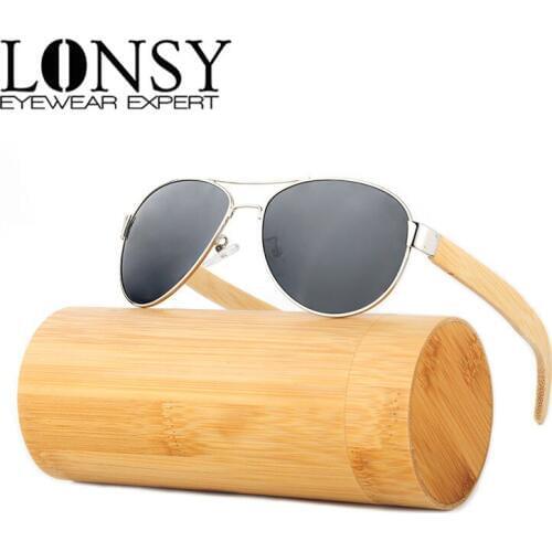 LONSY New Bamboo Sunglasses Men Wood Sunglasses Polairzed Brand Designer Coating Sun glasses Eyewear UV400 Goggle Oculos de sol