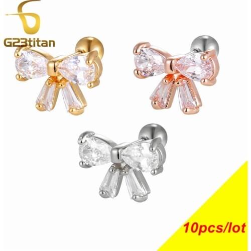 Medical Steel CZ Gem Bow Butterfly Crystal Ear Cartilage Tragus Helix Piercing Labret Studs 16G Ear Ring Body Pierce Jewelry