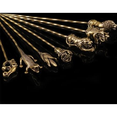 Retro Metal Cigar Needle Crocodile Lion Skull Design Smoker Carving Dredge Drilled Loose Cigarette Cigar Needle Smoke Accessory