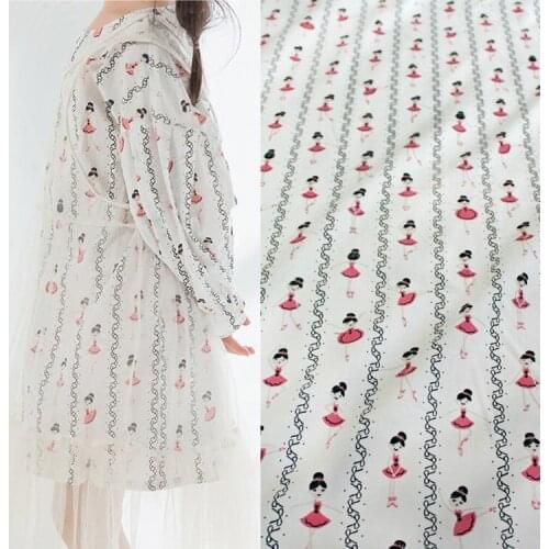 Sweet And Cute Ballet Girl Striped Printed Cotton Fabric Dress Shirt Childrens Wear Pajamas Womens Handmade DIY Fabric