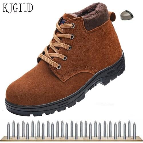 Men leather casual high boots men anti-puncture puncture labor insurance shoes steel head artificial wool shoes mens wholesale