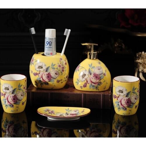 Bathroom Accessories Set Bath Toiletries Soap Dispenser/350ML Dish Toothbrush Holder/Rack Gargle Cup Tissue Box Wedding Gifts