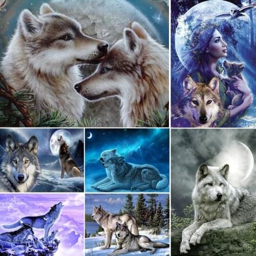 ZOOYA 5D DIY Diamond Painting Wolf Cross Stitch Kit Full Drill Square Embroidery Animals Mosaic Art Picture of Rhinestones Decor