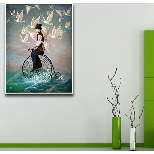 Printed Ride A Two-wheeler In The Sea Wall Art Inspirational Canvas Painting Picture Wall Pictures Baby Kids Room Decor