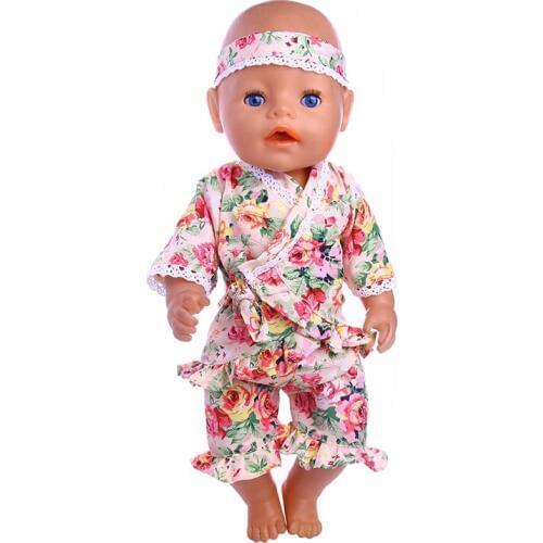 New Fashion Doll Clothes Flower pajamas and headband Suit for 18 inch American ,Children best Birthday Gift