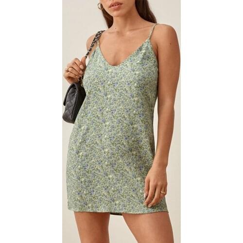 Spaghetti Strap Summer Dress 2021 V Neck Sleeveless Sexy Mini Dress Women Clothing Vintage Floral Print Beach Dress Vacation