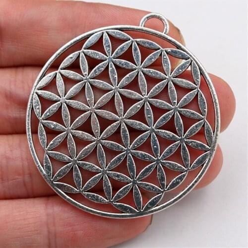 2pcs 44mm Flower of Life Charms Antique Silver Color Pendant Findings Diy Necklace Pendant Accessories Handmade Jewelry Making