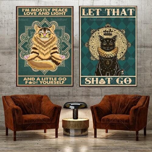 Cat poster-I mainly focus on peace, bathroom decoration, meditation, yoga art, Zen, yoga prints, black cat art prints, cat yoga