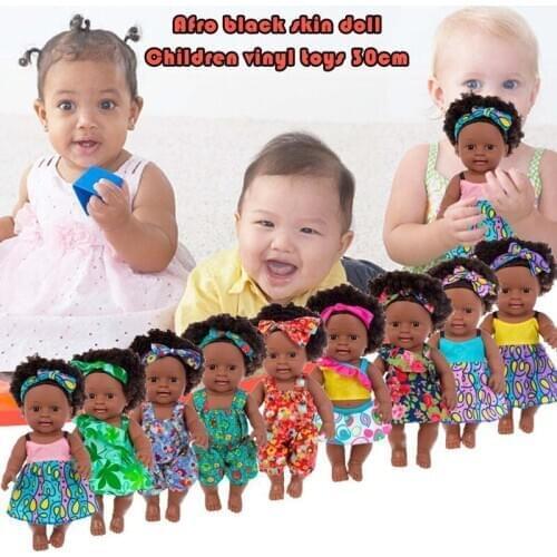 30cm Lifelike Reborn Baby Boy Girl Doll African American Newborn Toddler Realistic Black Skin Soft Vinyl Doll Christmas Gift Toy