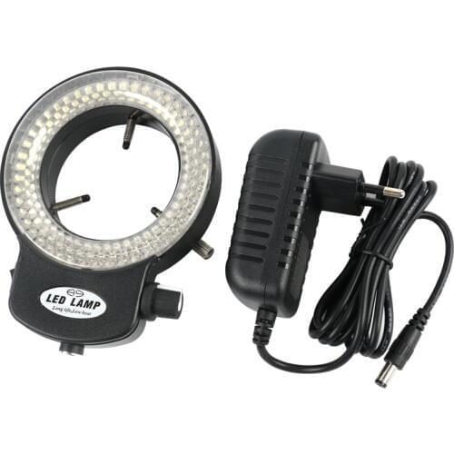 Adjustable 6500K 144 LED Ring Light Illuminator Lamp For Industry Stereo Microscope Lens Camera Magnifier 110V-240V Adapter