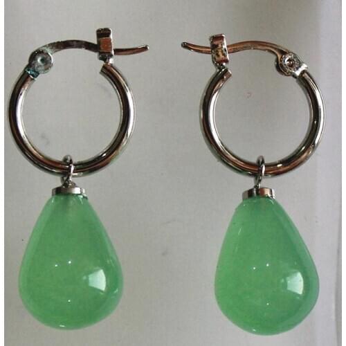 Simplest Jewelry silver metal+water drop green 12*16mm Jades bread Earings