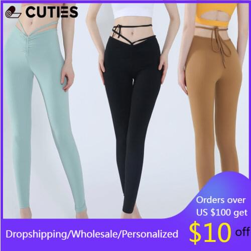 Sexy High Waist Leggings for Women String Lace UP Scrunch Pants Naked Feeling Workout Tights for Fitness Woman Active Wear
