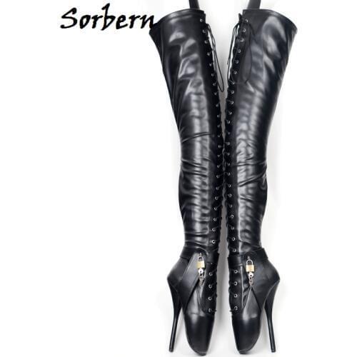Sorbern Custom Crotch Thigh High Boots Unisex Ballet High Heels Lockable Ankle Straps Drag Queen BDSM Boots EXtreme Long