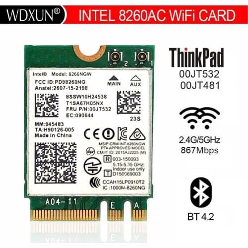 Brand new for Intel 8260 8260NGW FRU 00JT481 8260ac BT4.2 5G 867Mbps M2 WiFi Network Card for P40 P50S P70 460 X260 E560 L560