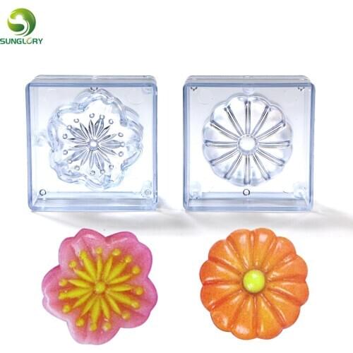 Sunglory 2Pcs/Set Plastic 3d Flowers Moon Cake Mold Pastry Mooncake Mold Baking Tool Dessert Decorators Fondant Cookie Mold Set