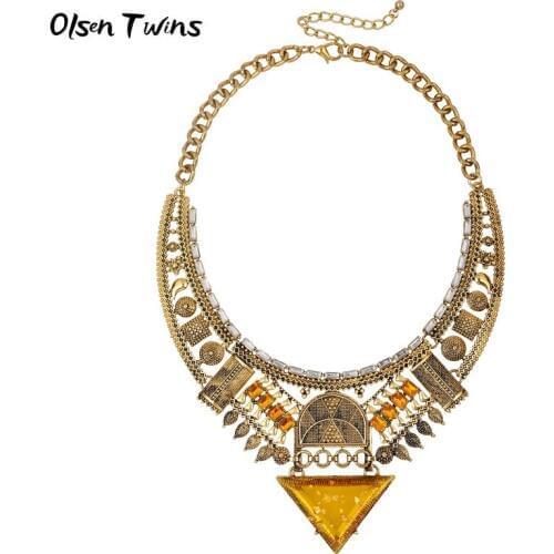 Olsen Twins Vintage Geometric Triangle Necklaces & Pendants Big Chunky Statement Costume JewelryNecklace