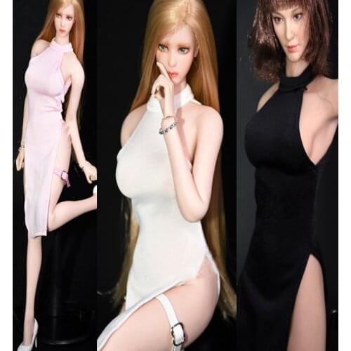 In stock 1/6 Womens clothes 3 color sexy skirt Dew shoulder tight skirt le belt wrist band for TBL PH Action figure