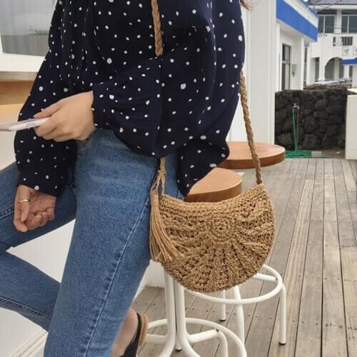 Retro Handwoven Shoulder Round Rattan Crossbody Bag Storage Tote Bag For Women Organizer Storage Case Toto