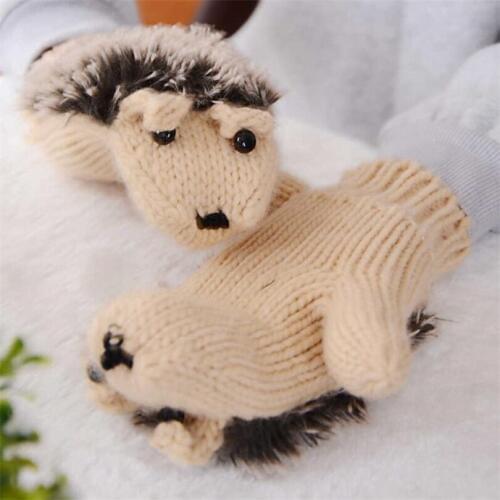VIIANLES Women Mittens Fingerless New Winter Gloves Knitting Wool Cute Warm Mittens Thick Cartoon Hedgehog Girls Novelty Gloves