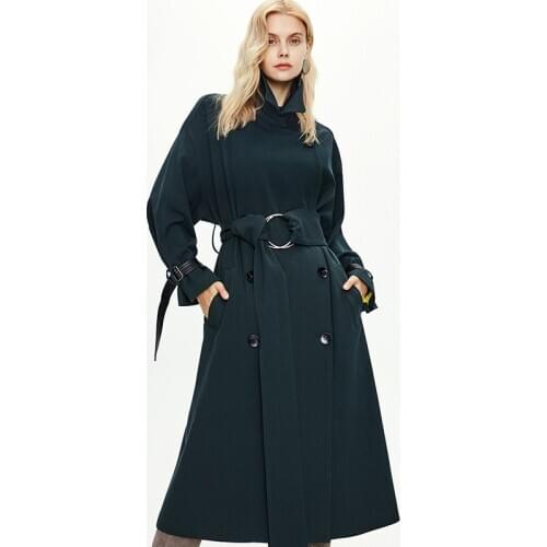2020 New Autumn Coat With Belt Turn Down Collar Drouble Breated Women Long Trench Femme Casaco Abrigo Streetwear