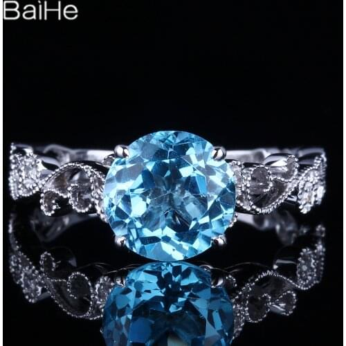 BAIHE Genuine Sterling Silver 925 2.5ct Flawless Round CUT Blue Topaz Engagement Wedding Cute/Romantic Fine Jewelry Ring Women