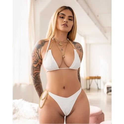 Women Plain Bikini White Black Green Red Thong Bikini Brazlian Swimsuit Chains Bikini set Designer Bikinis Luxury Bathing suit